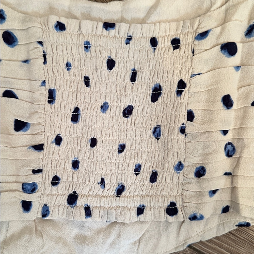 Wilfred Lolita Cream Blue Polka Dot Cropped Peasant Blouse Boho XS - Picture 7 of 9